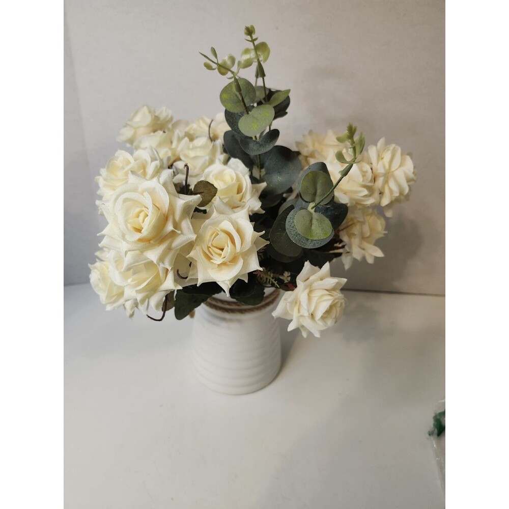Artificial Flowers With Ceramic Vase Fake Silk Flowers